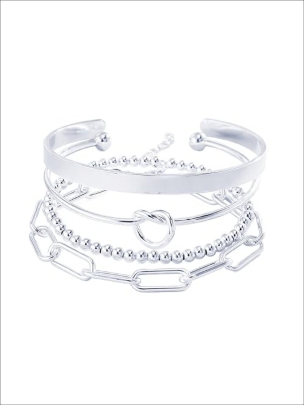 Silver Plated Stackable Bracelets Set of 4 Waterproof Tarnish Resistant for